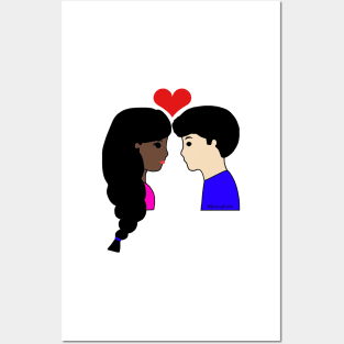 Cute Interracial Couple Love Cartoon Fair/Dark Posters and Art